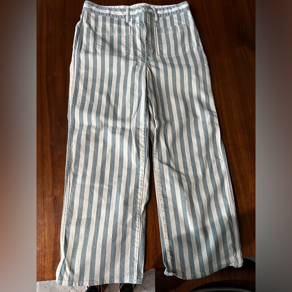Madewell Blue and White Striped Straight Leg Jeans